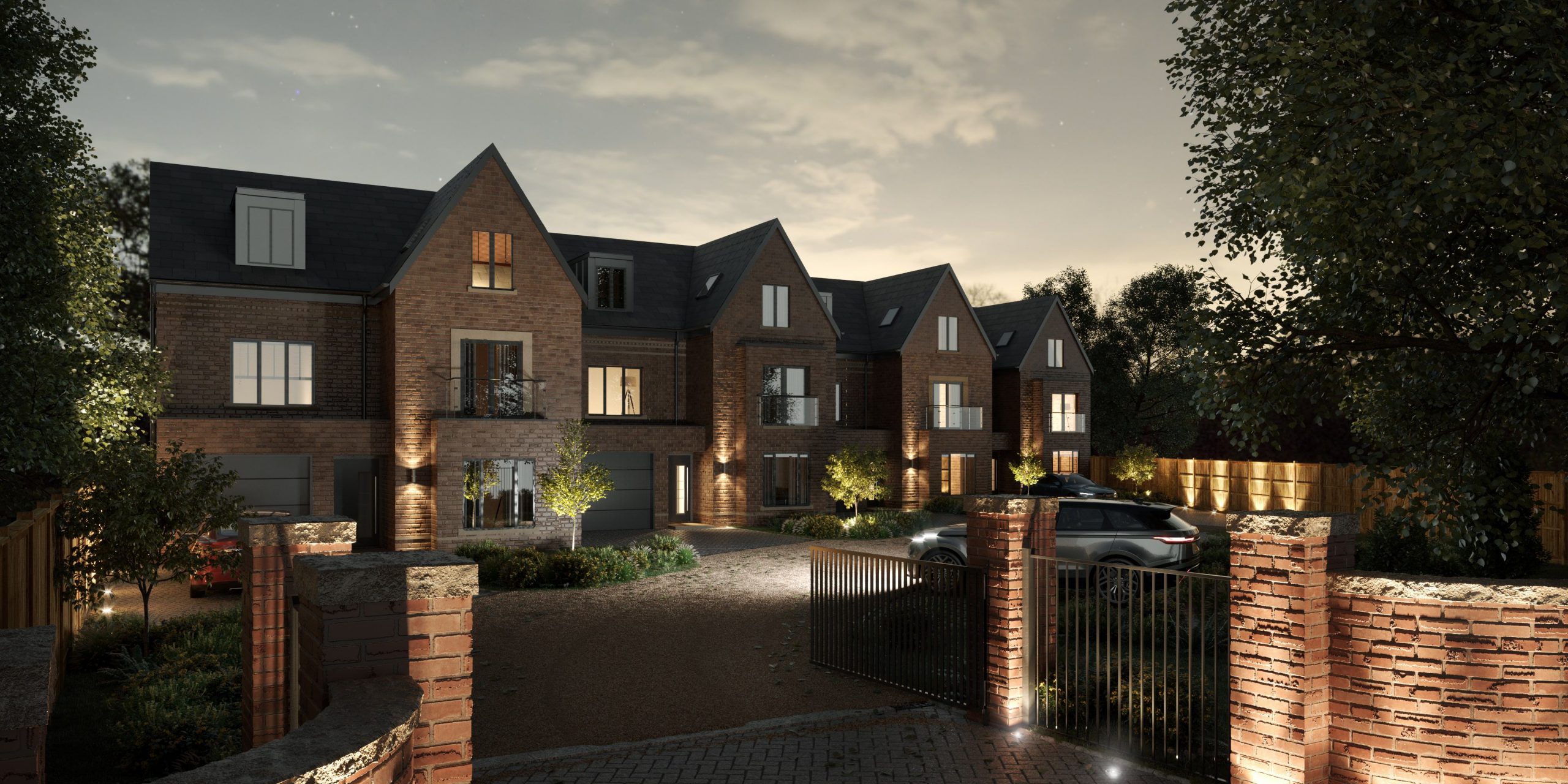 Mulberry Park - private luxury home development - bramhall, cheshire - architectural visualsiation night scene