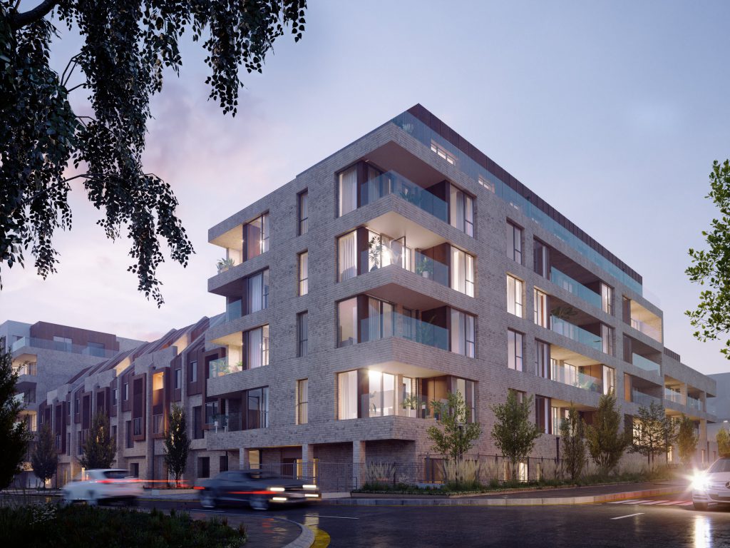 The Quadrangle apartment complex CGI Sanctuary Homes Northmade