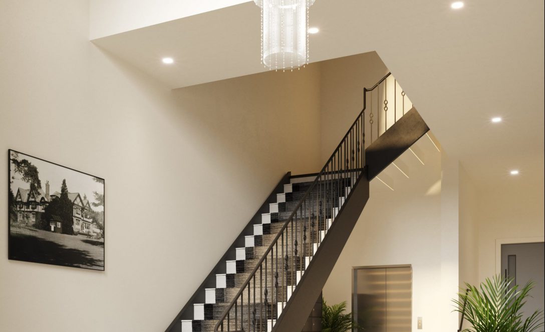 luxury apartments - lobby entrance staircase cgi