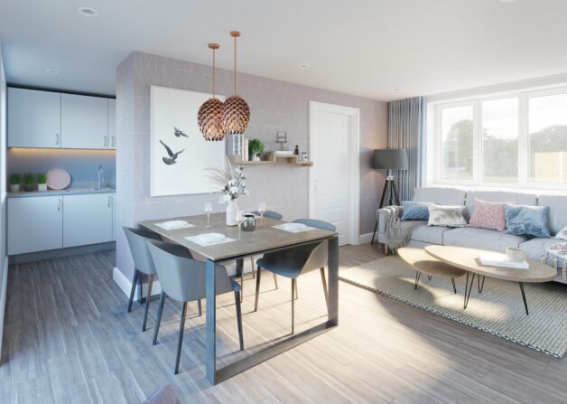property marketing cgi visualsation - EXT_PLUMLIFE_SHAKESPEAR WAY_BUNGALOW KITCHEN_LIVING ROOM 6K FINAL 001