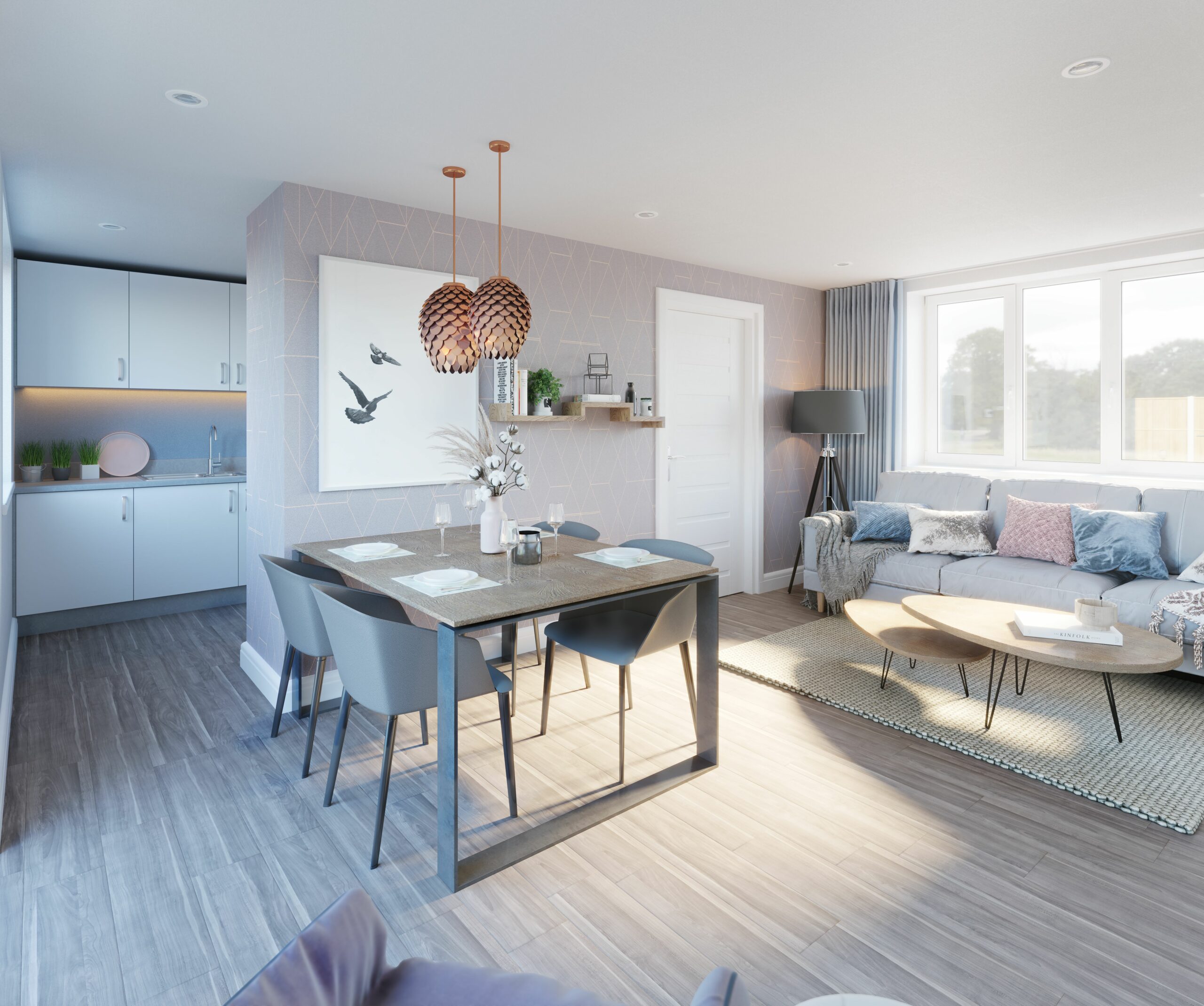 property marketing cgi visualsation - EXT_PLUMLIFE_SHAKESPEAR WAY_BUNGALOW KITCHEN_LIVING ROOM 6K FINAL 001