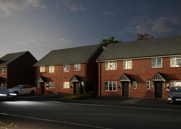 property marketing cgi visualsation - EXT_PLUMLIFE_SHAKESPEAR WAY_STREET SCENE 01_dusk_A01