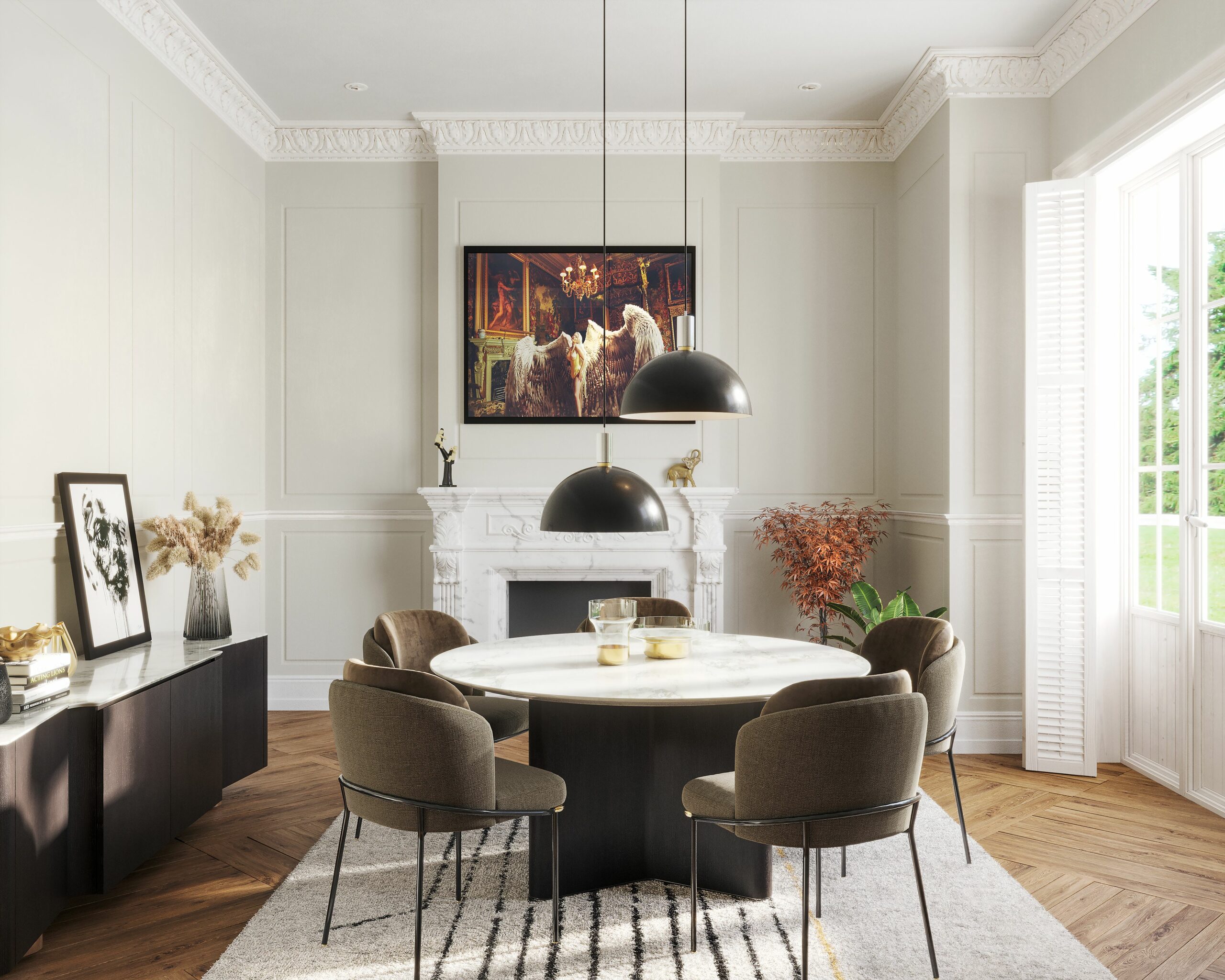 super prime real estate interior visualisation - INT_NM_R&D_HARRODS DINING ROOM VIEW 1