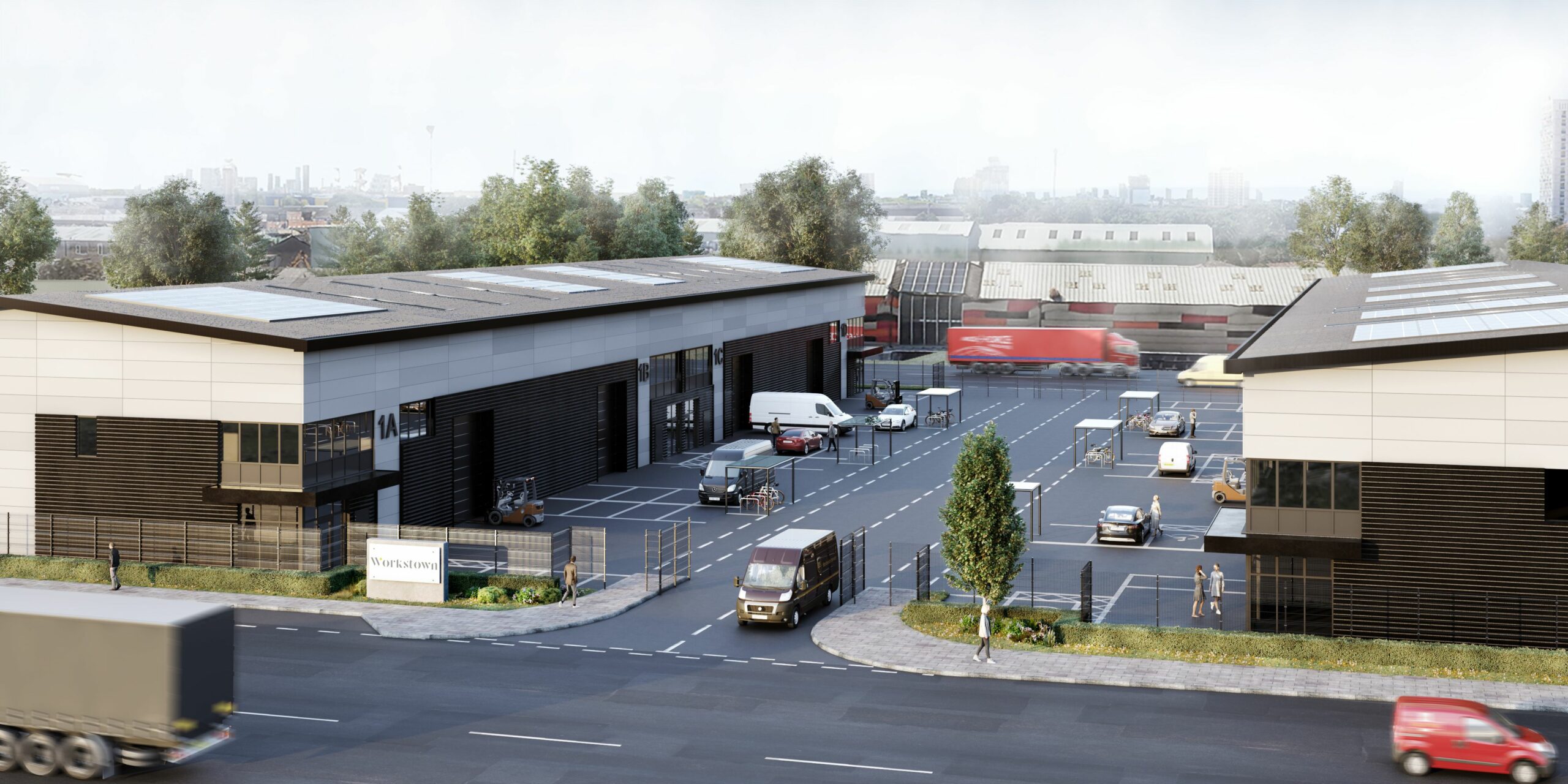 industrial and logistic cgi exterior 3d commercial units warehouses
