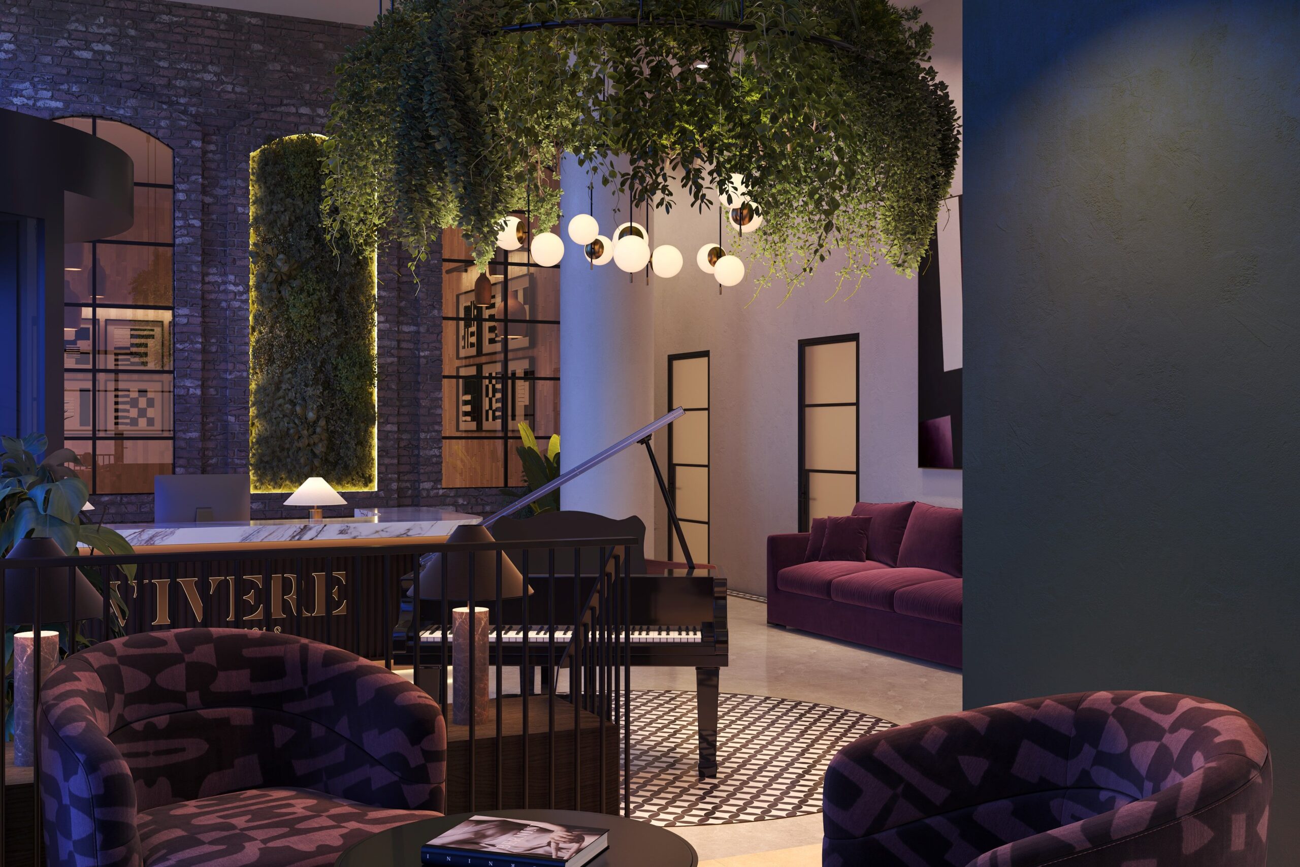 vivere residences reception interior dusk cgi 3d