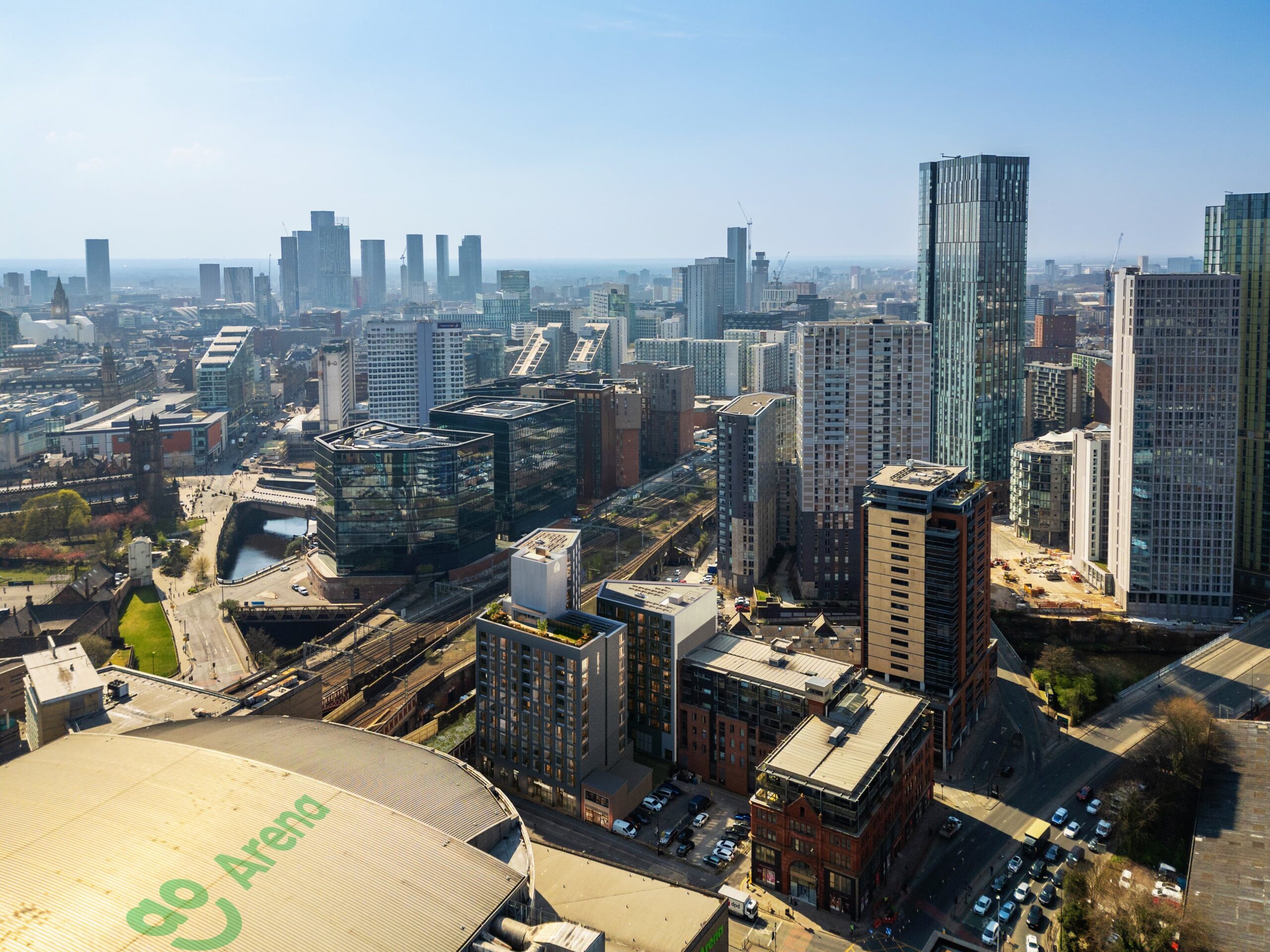 one victoria zentra group manchester city centre aerial cgi