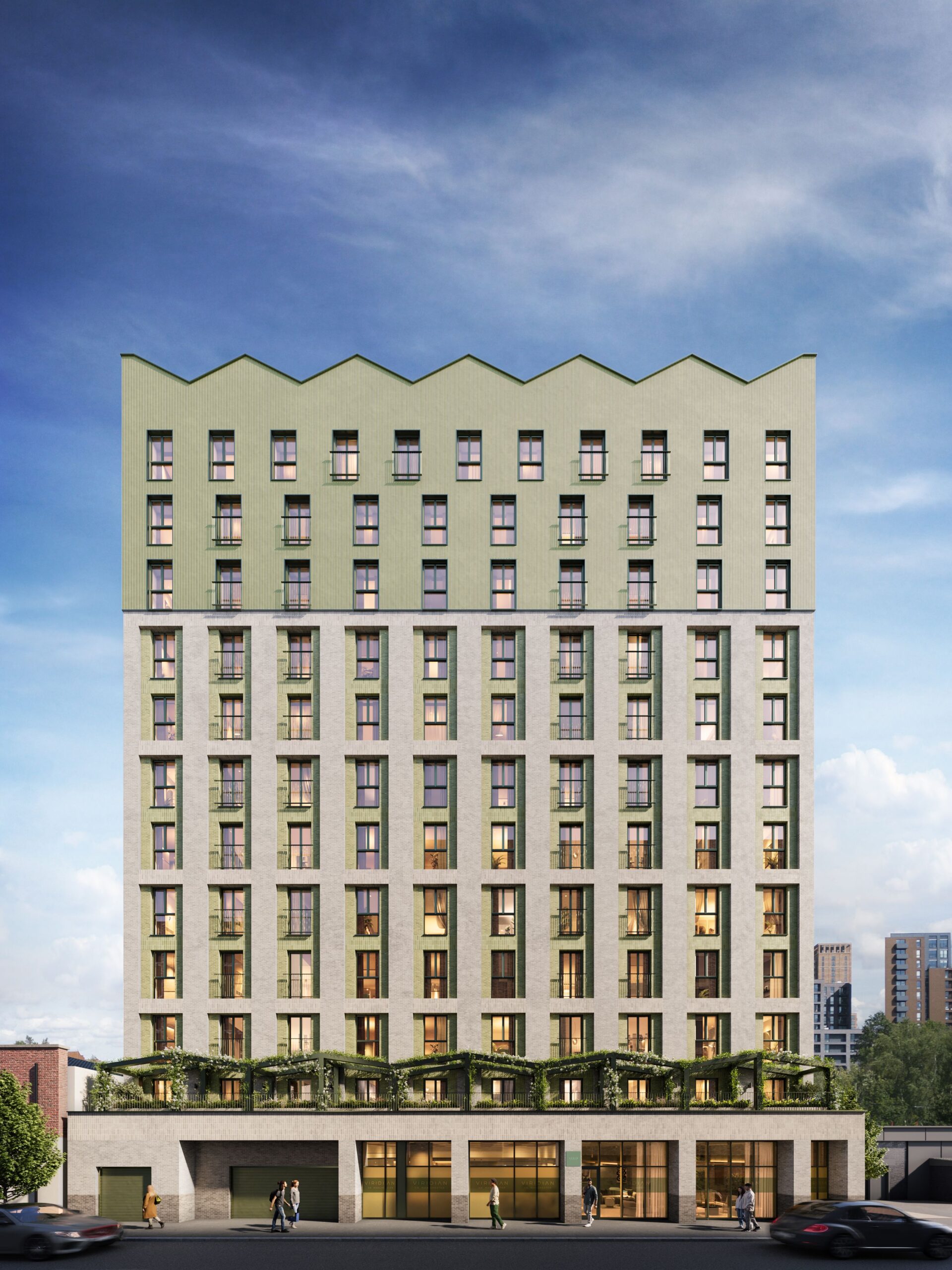 front elevation of viridian for The Prestbury Advisory regent road salford