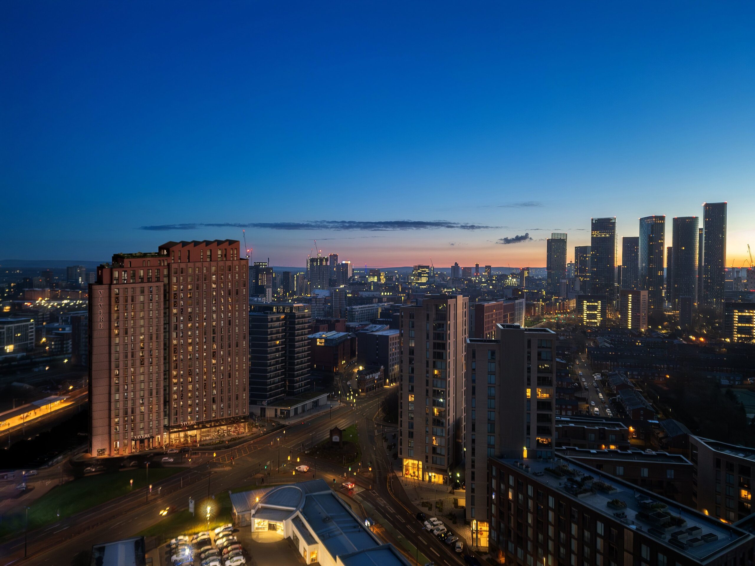 aerial exterior cgi 3d visualisation manchester city centre