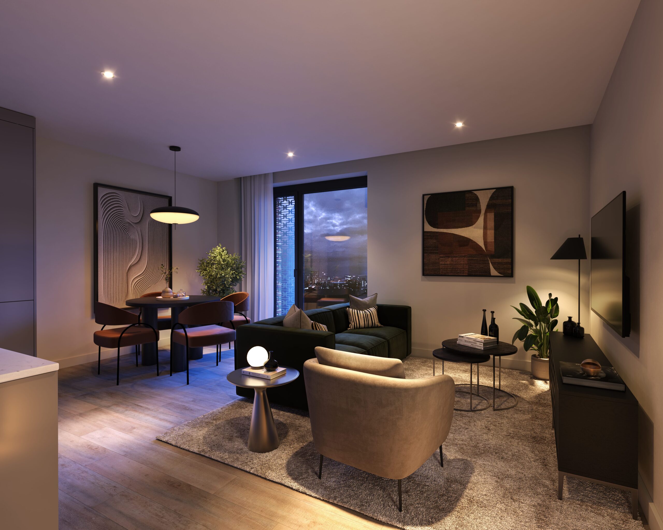 dusk shot interior visualisation 3d cgi forshaw group cornbrook