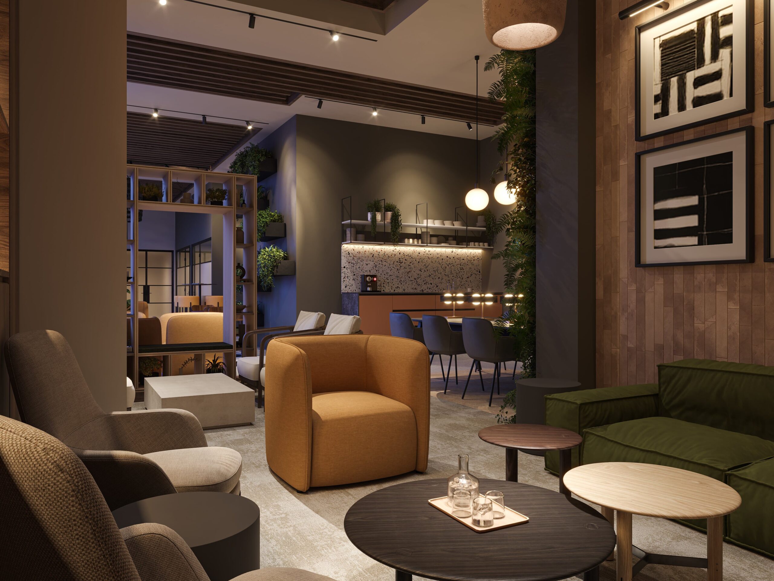 interior dusk co working visualisation 3d loft design furniture