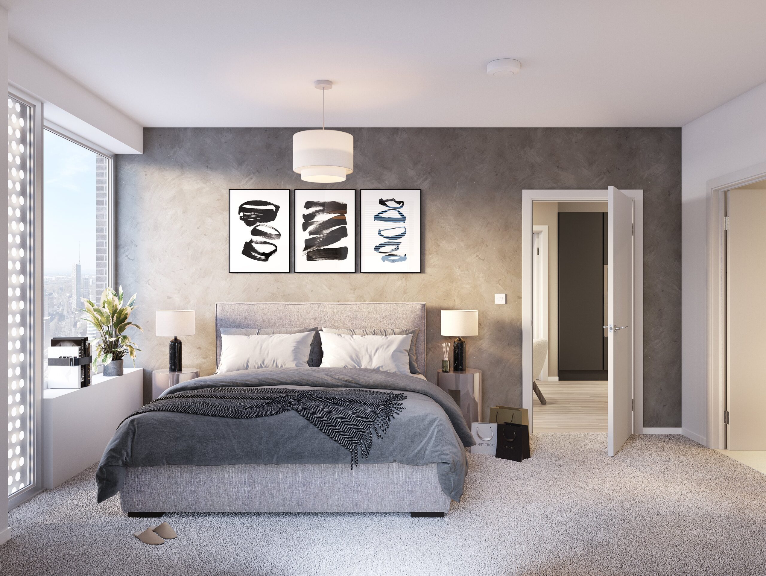 one victoria zentra group manchester city centre bedroom with ensuiteCGI