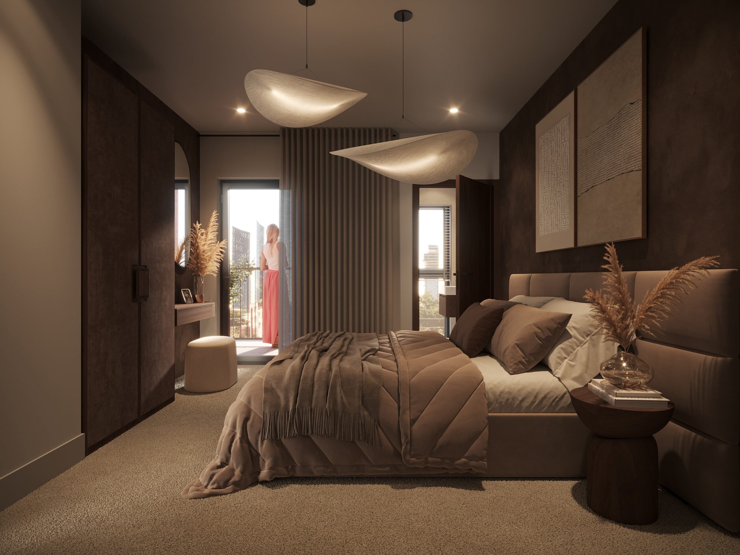 Ancoats House in Manchester City Centre, bedroom with ensuite and balcony