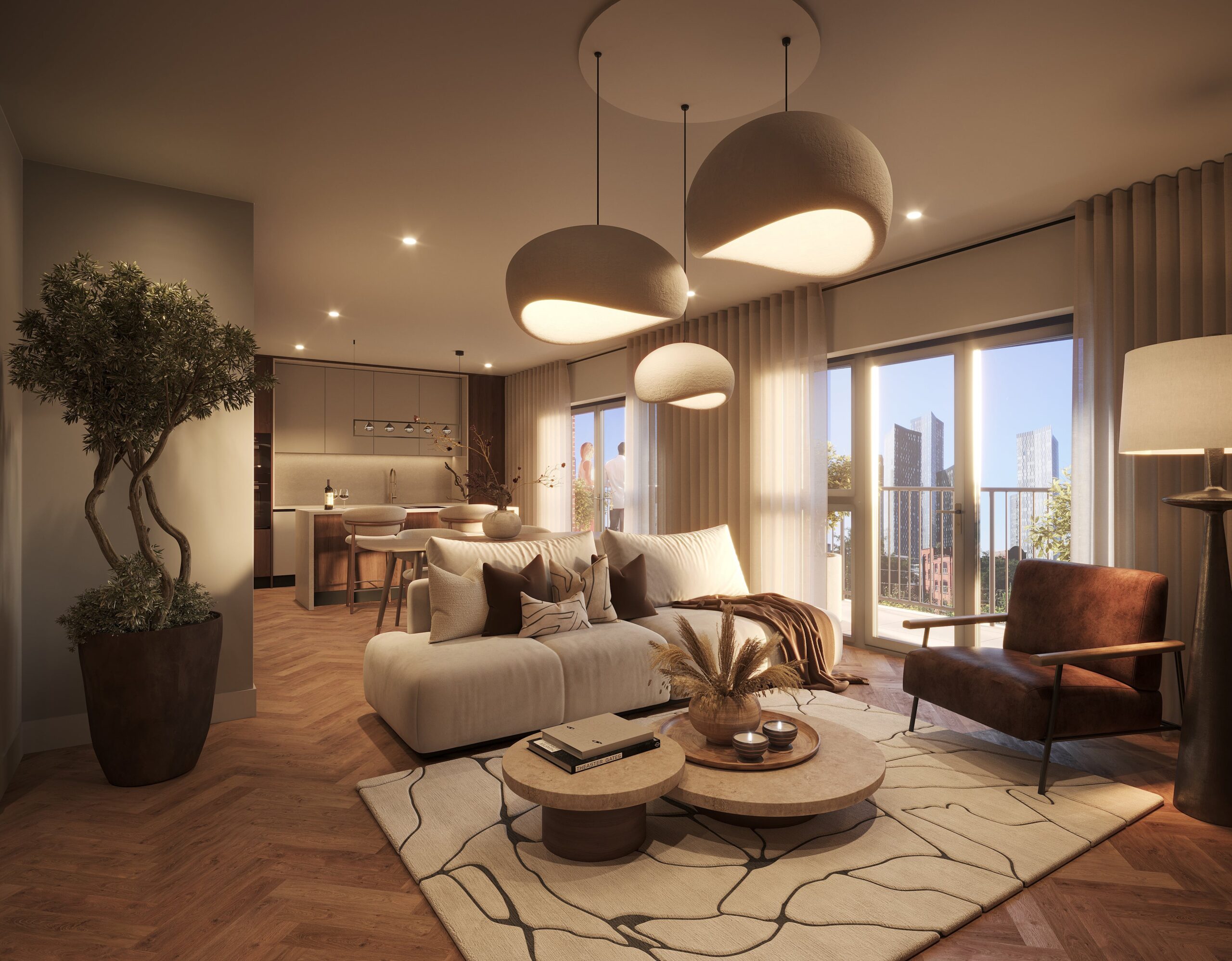 Ancoats House in Manchester City Centre, interior living kitchen diner space