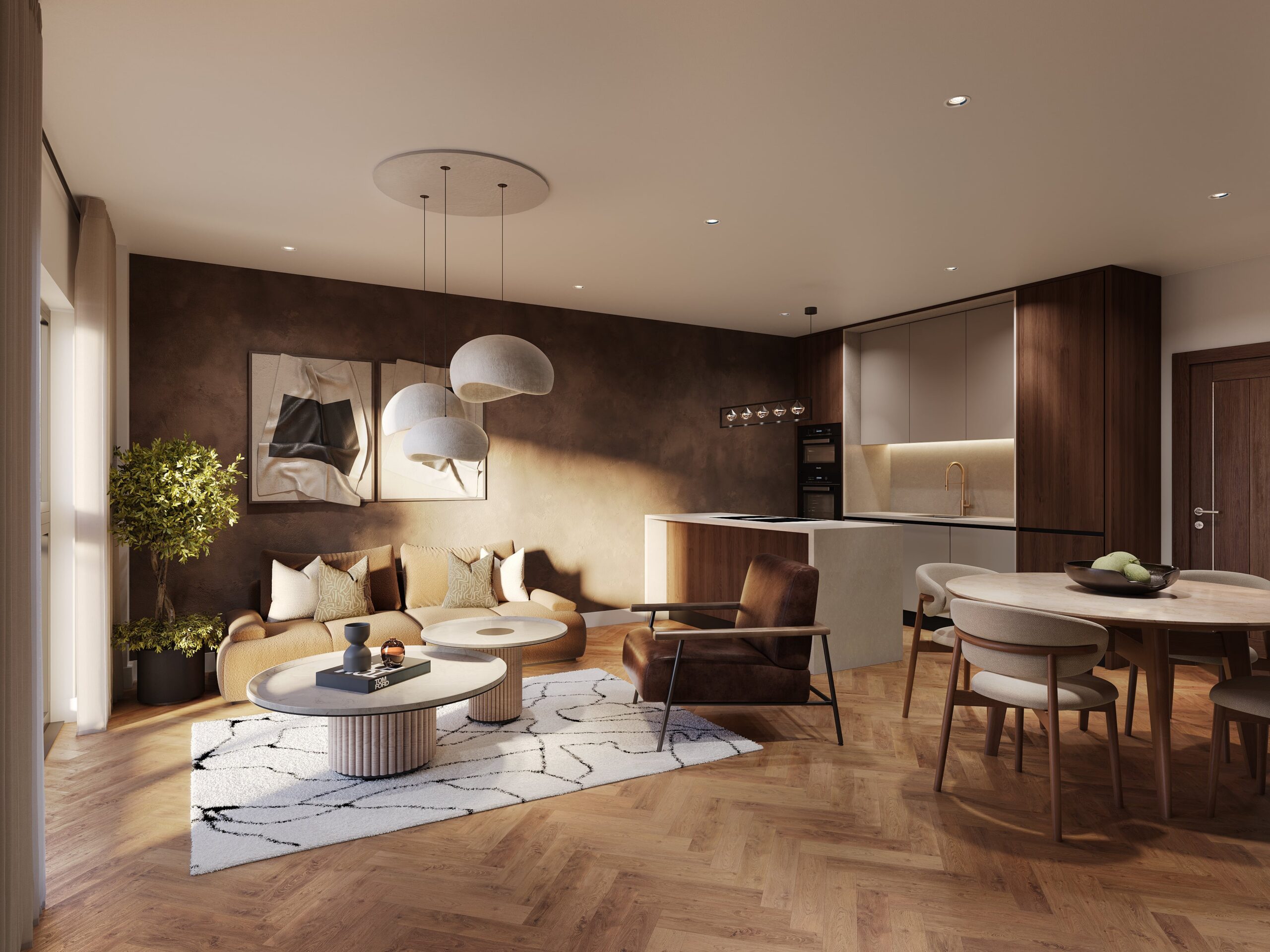 Ancoats House in Manchester City Centre, interior living kitchen diner space