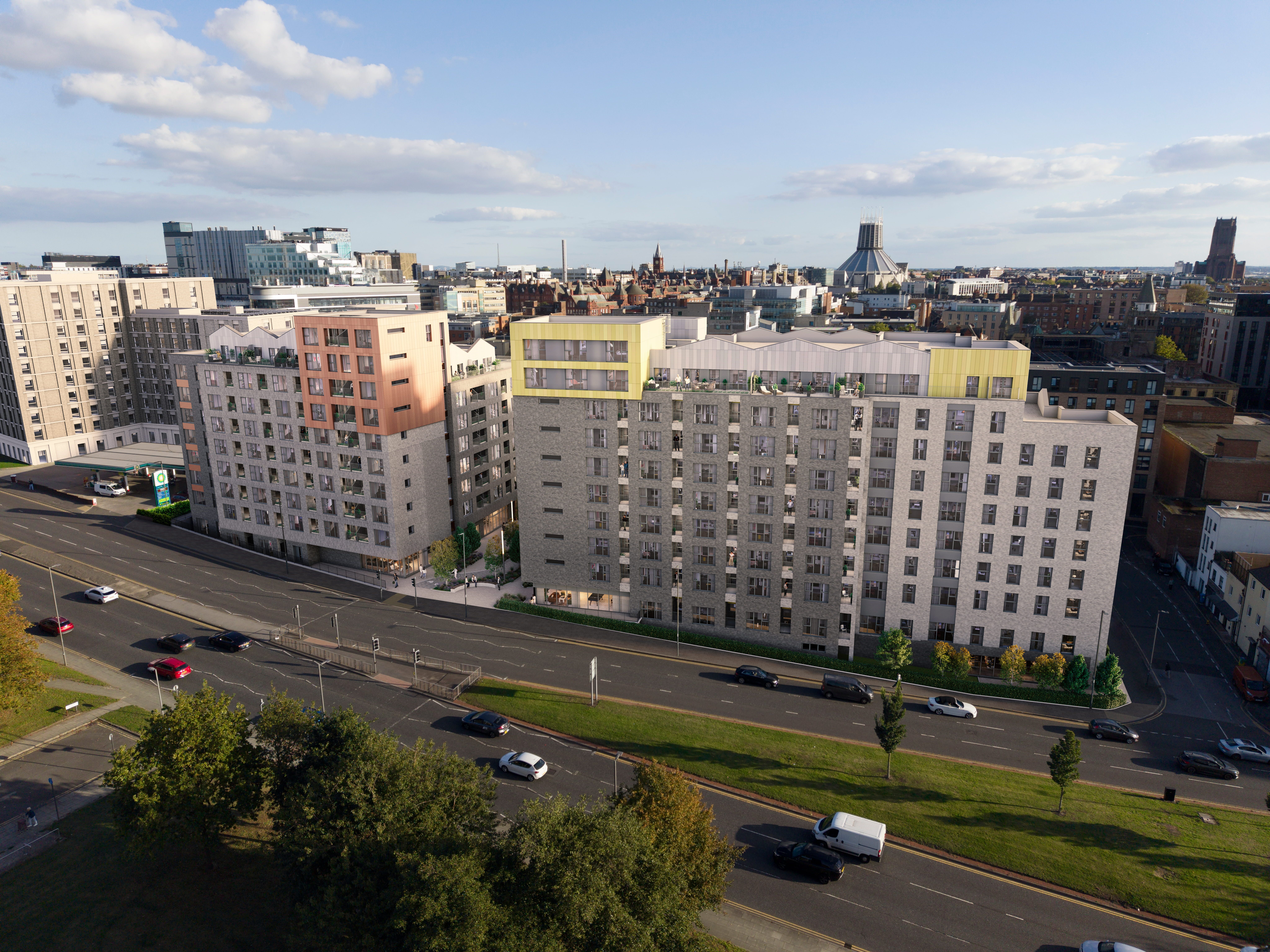Abbey Row, Liverpool city centre aerial view