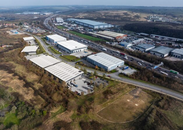 Ark, industrial and logistics warehouse aerial cgi
