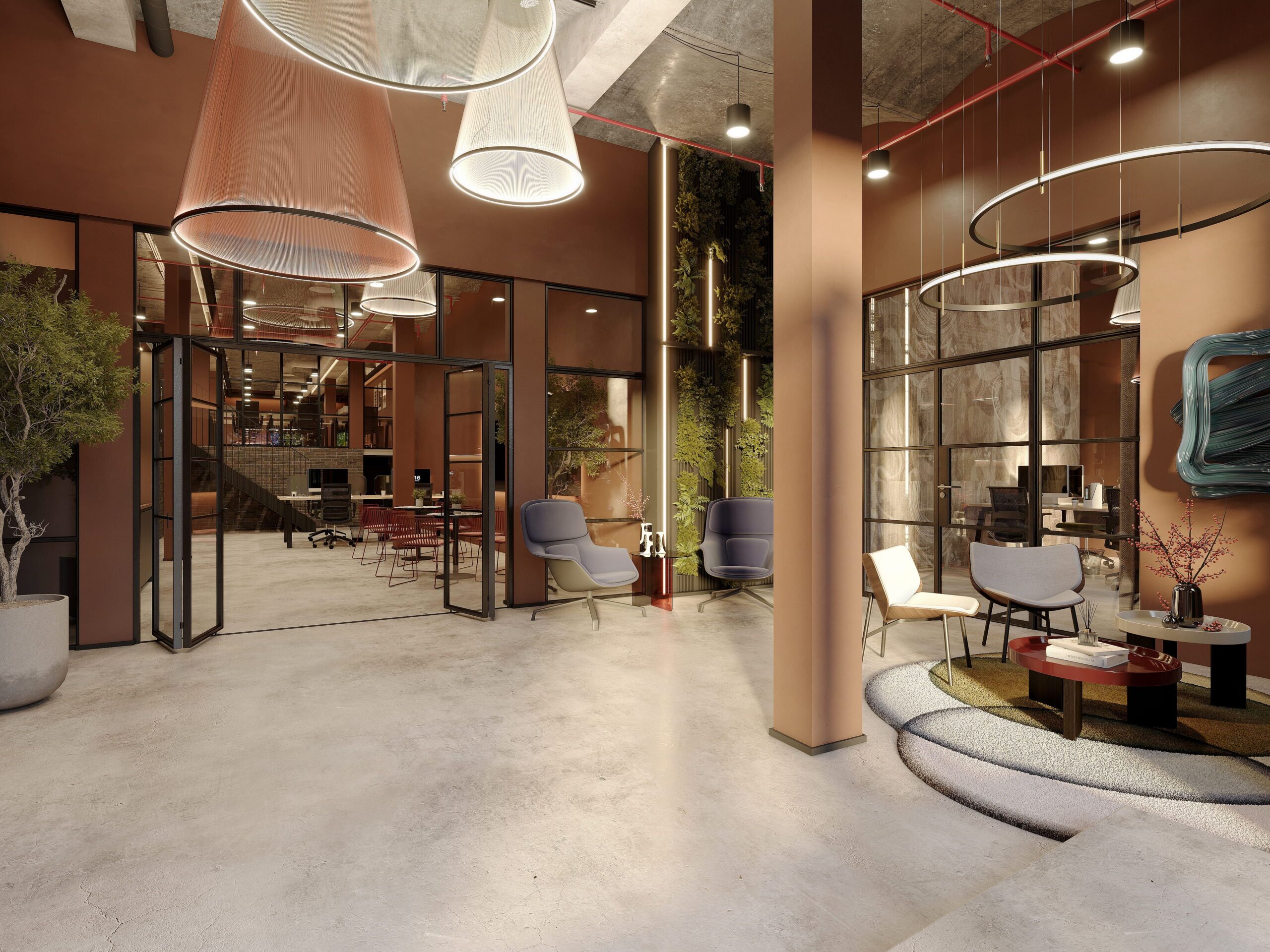 &Soul interior entrance cgi in Shoreditch London