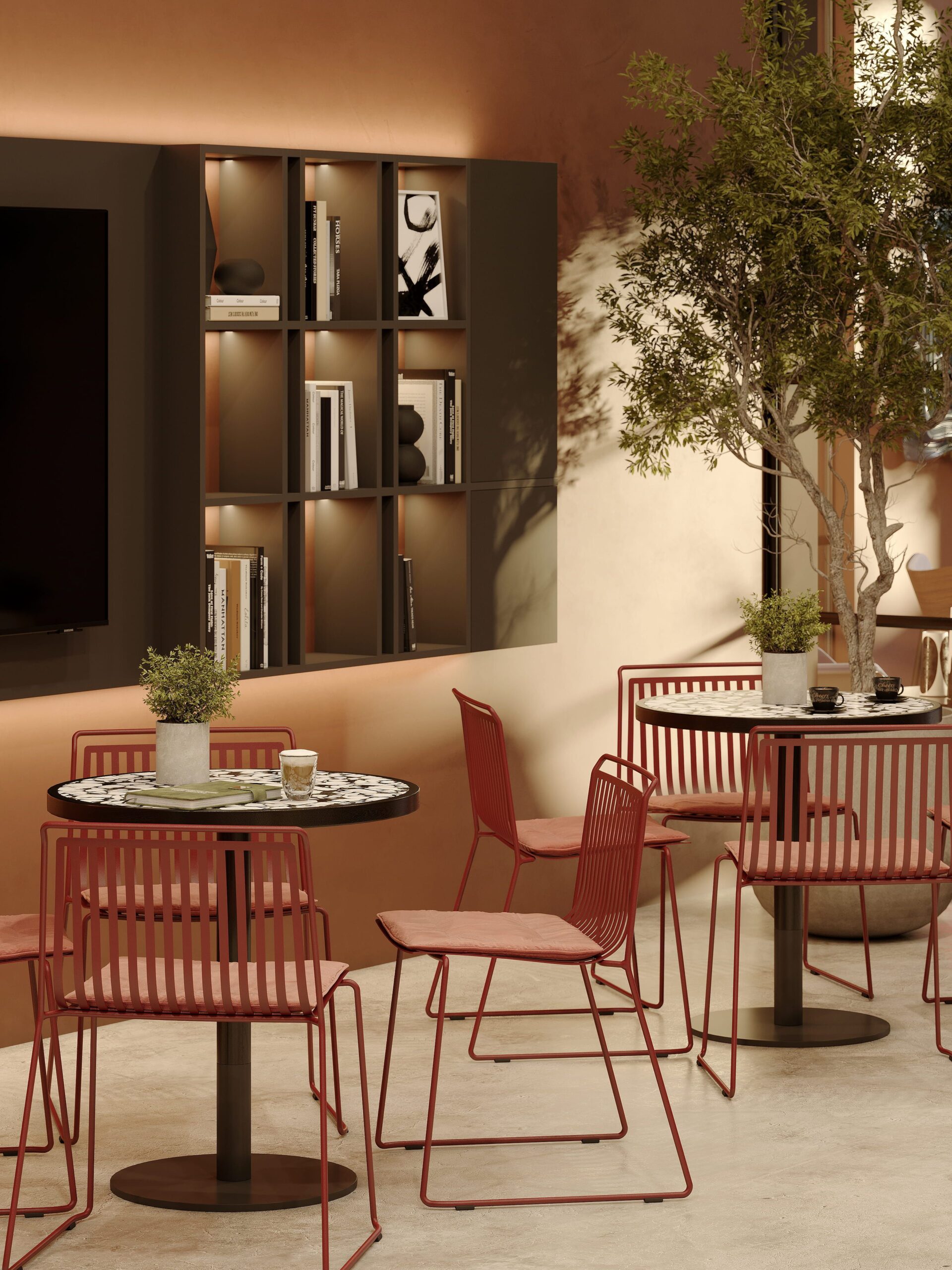 &Soul interior workspace kitchen seating cgi in Shoreditch London