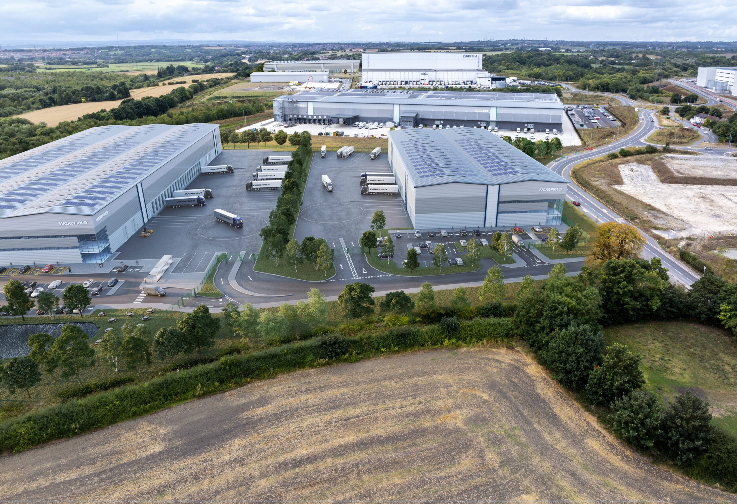 Wakefield Hub Industrial & Logistics development close up and updated Aerial CGI view