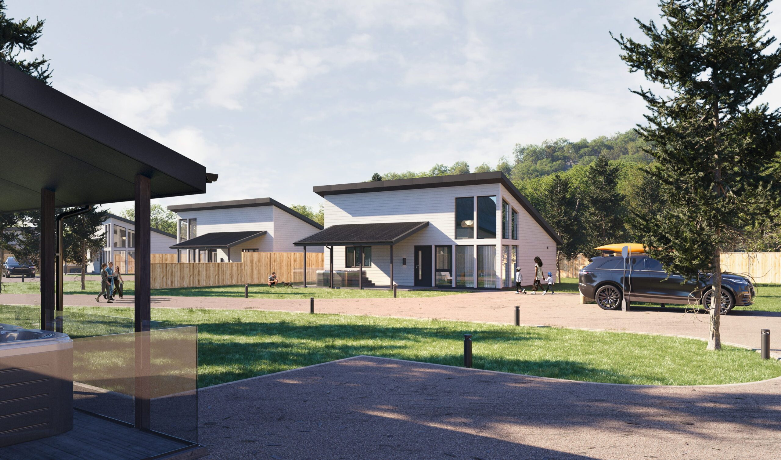 Loch Ness luxury lodges exterior day cgi