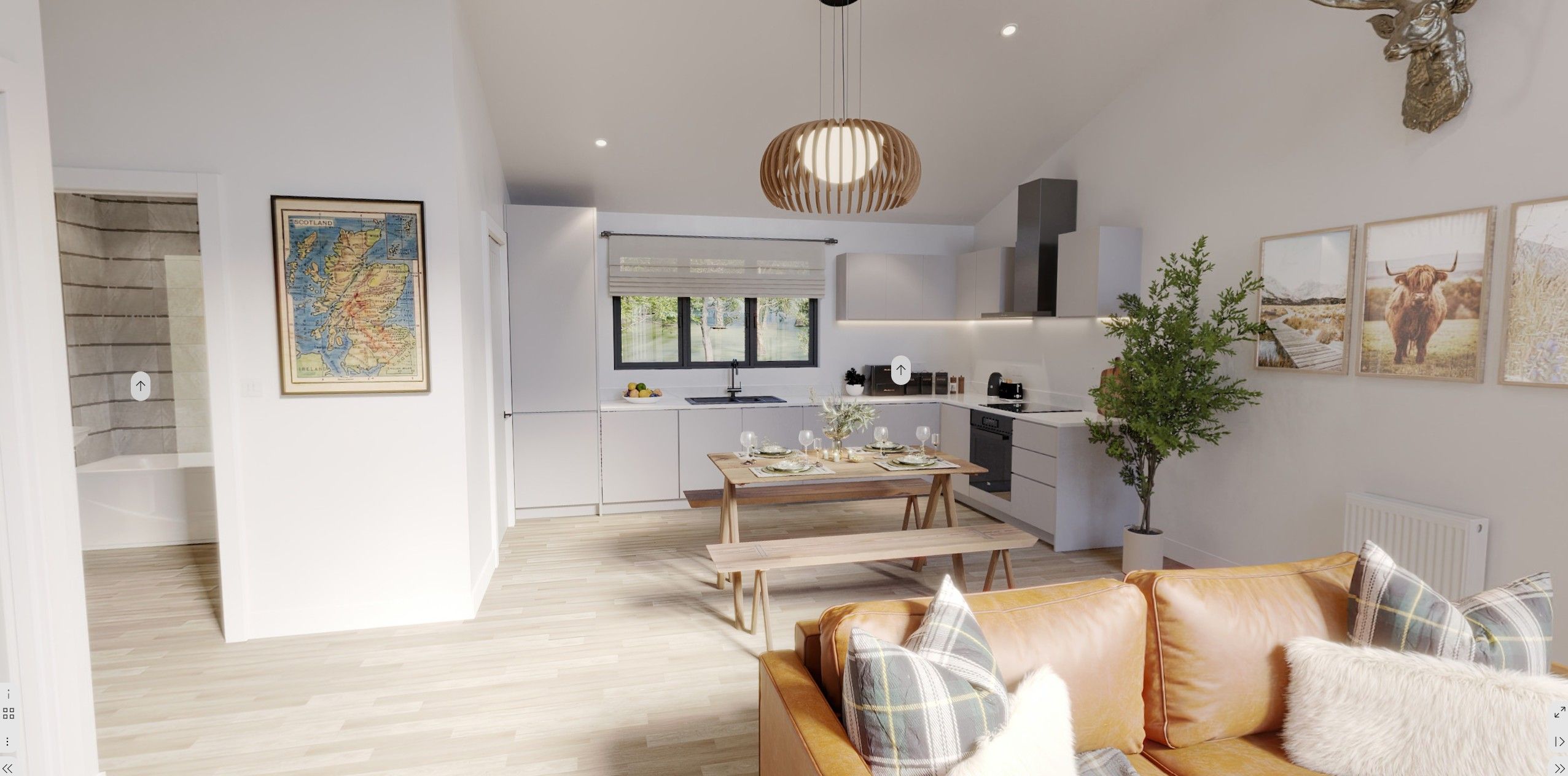 Loch Ness luxury lodges interior kitchen space VR Tour