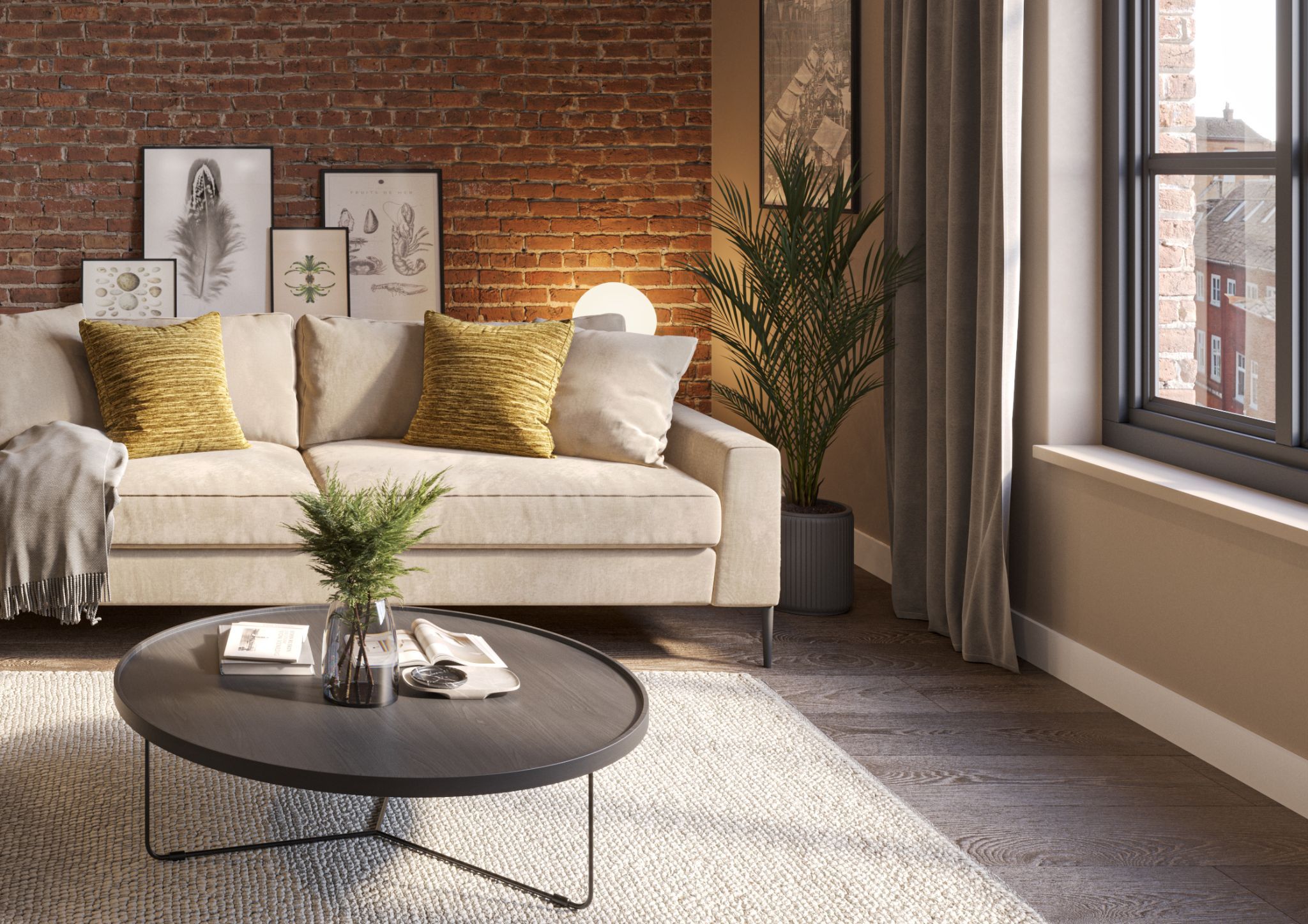 Interior Living and Kitchen Space CGI for apartment development in Manchester