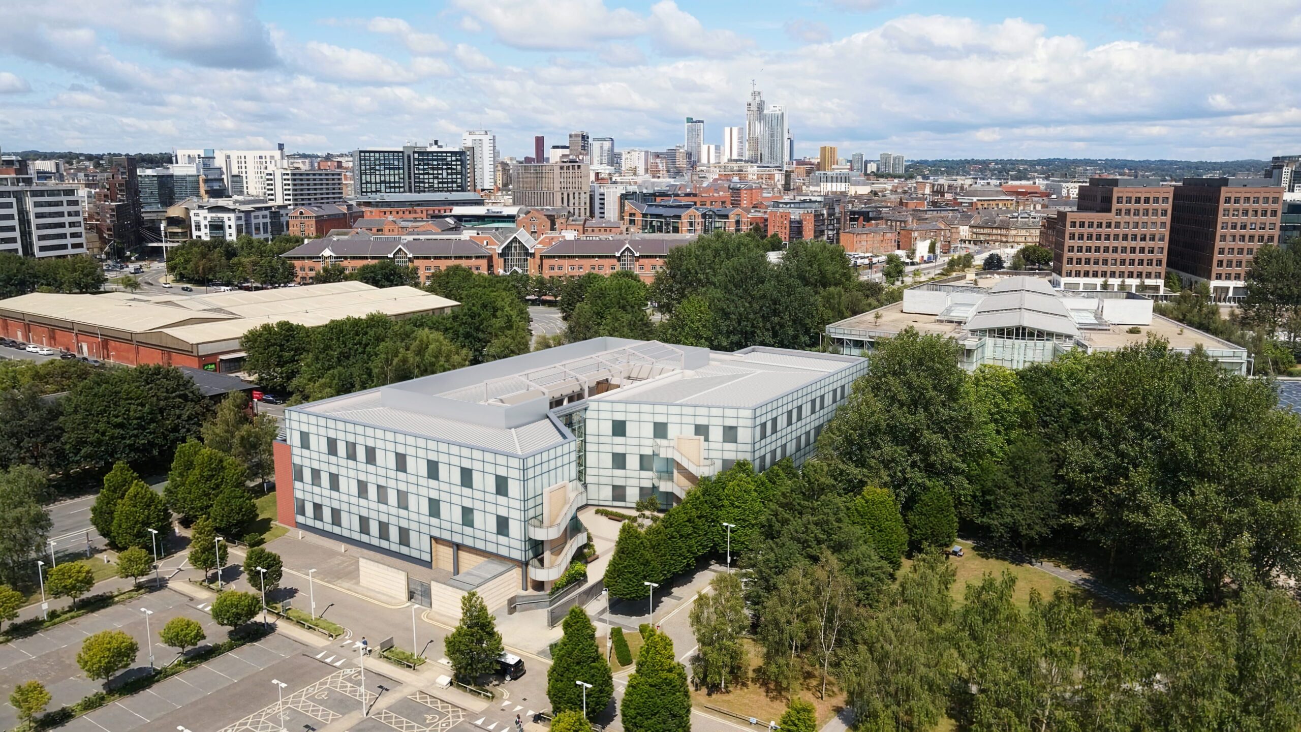 Leeds City Park exterior aerial CGI of apartment building near city centre