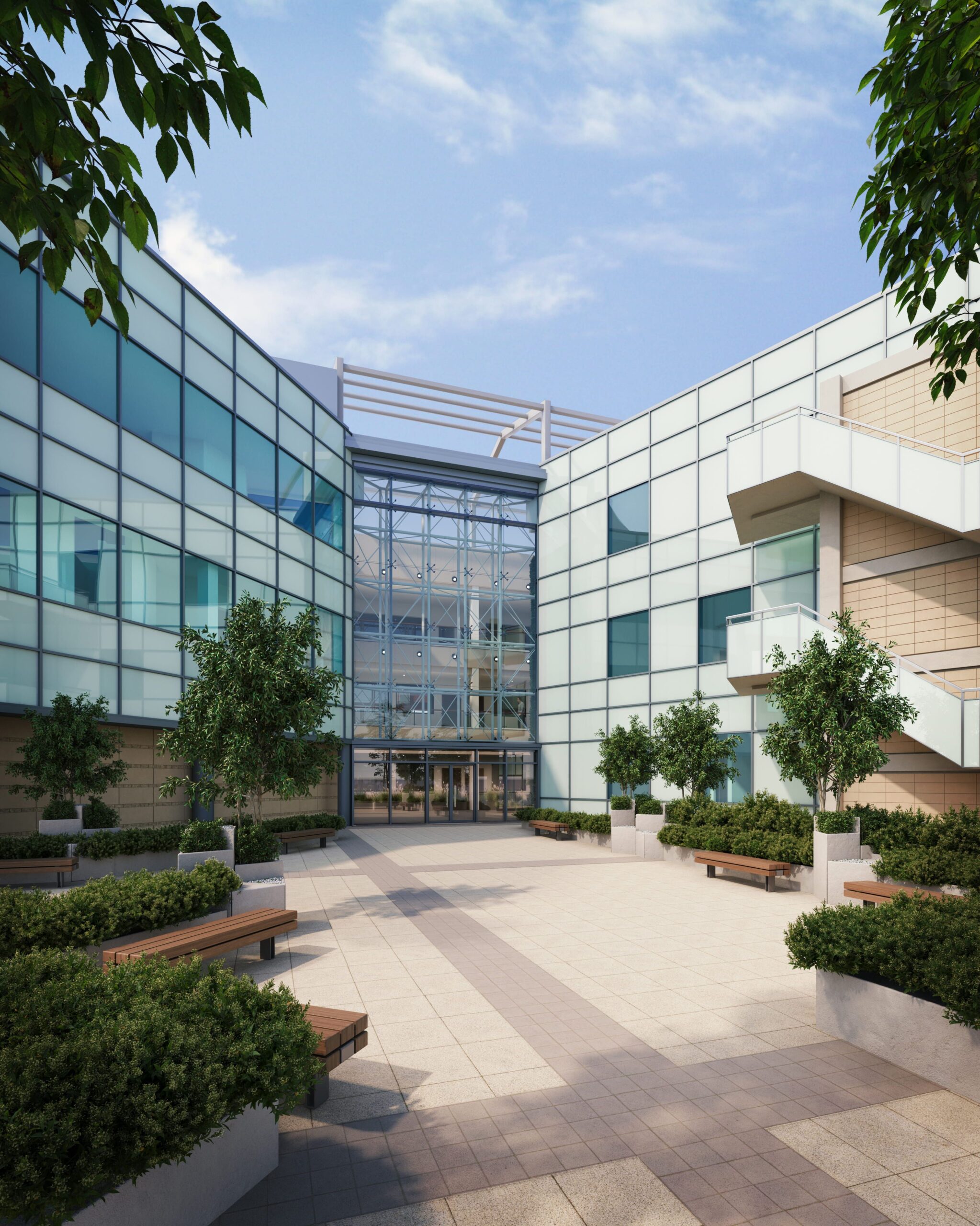 Leeds City Park exterior CGI of apartment building entrance