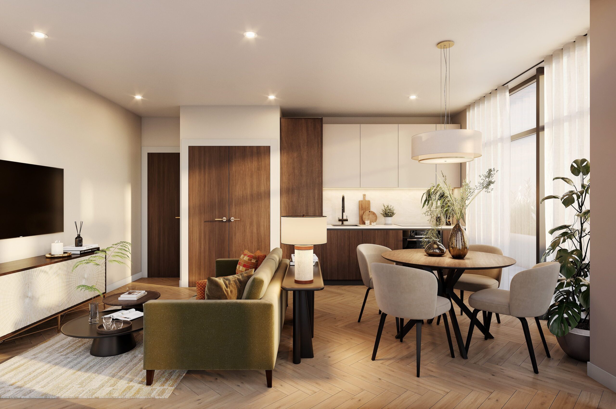 Leeds City Park apartment living space CGI