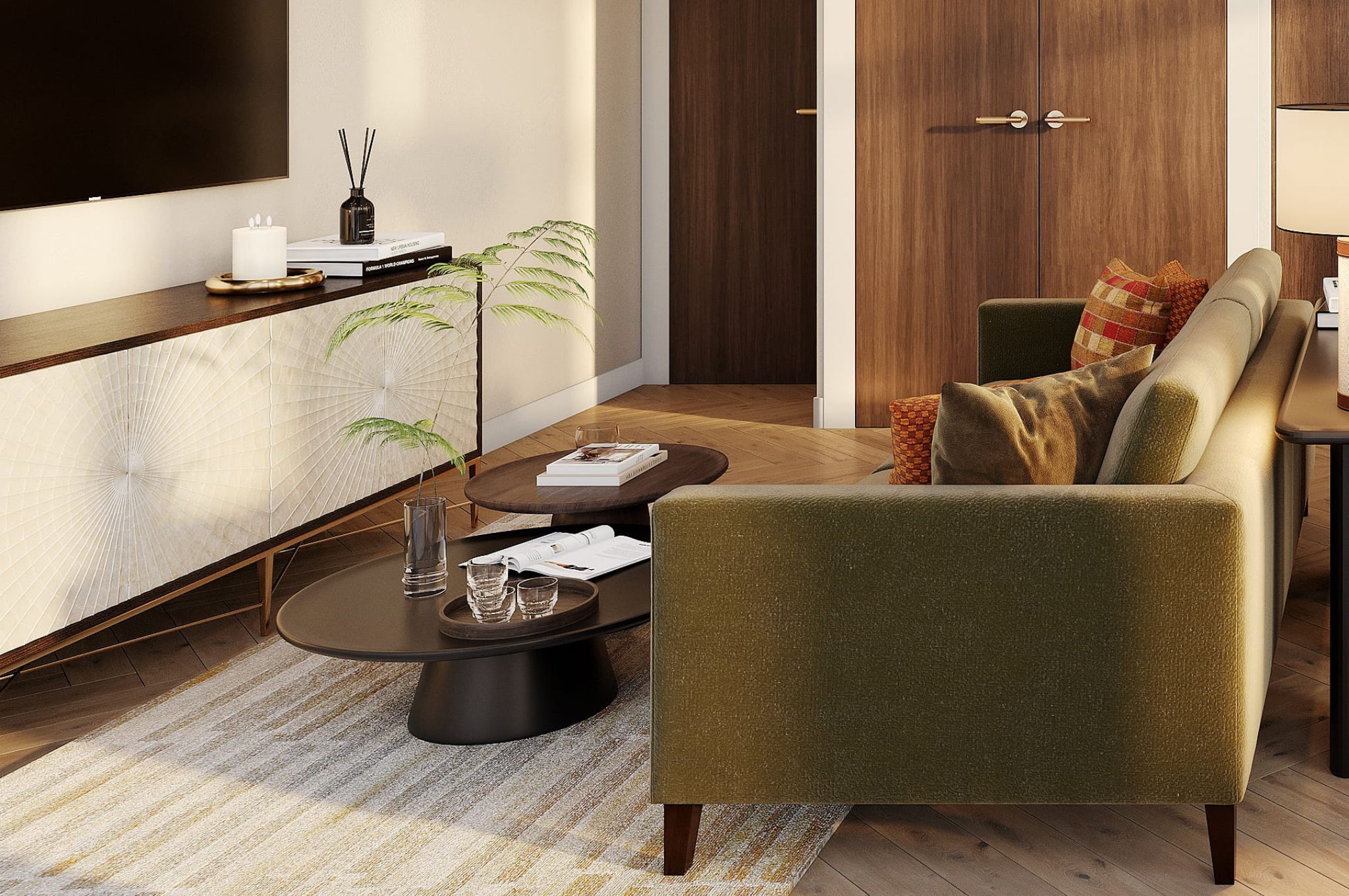 Leeds City Park apartment living space cameo CGI